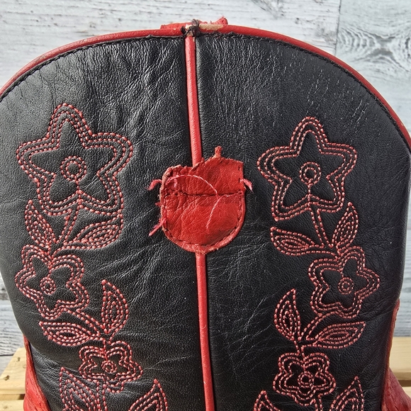 Roper Leather Ostrich Print Floral Red Black Western Boots Womens Size 7 - Picture 8 of 16